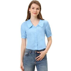 Peter Pan Cotton Blouse Shirt Light Blue